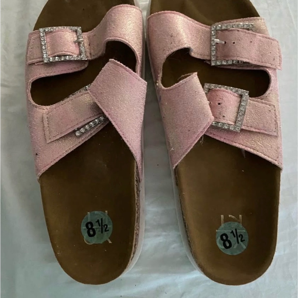 Pink Women's Sandals with Rhinestone Buckles